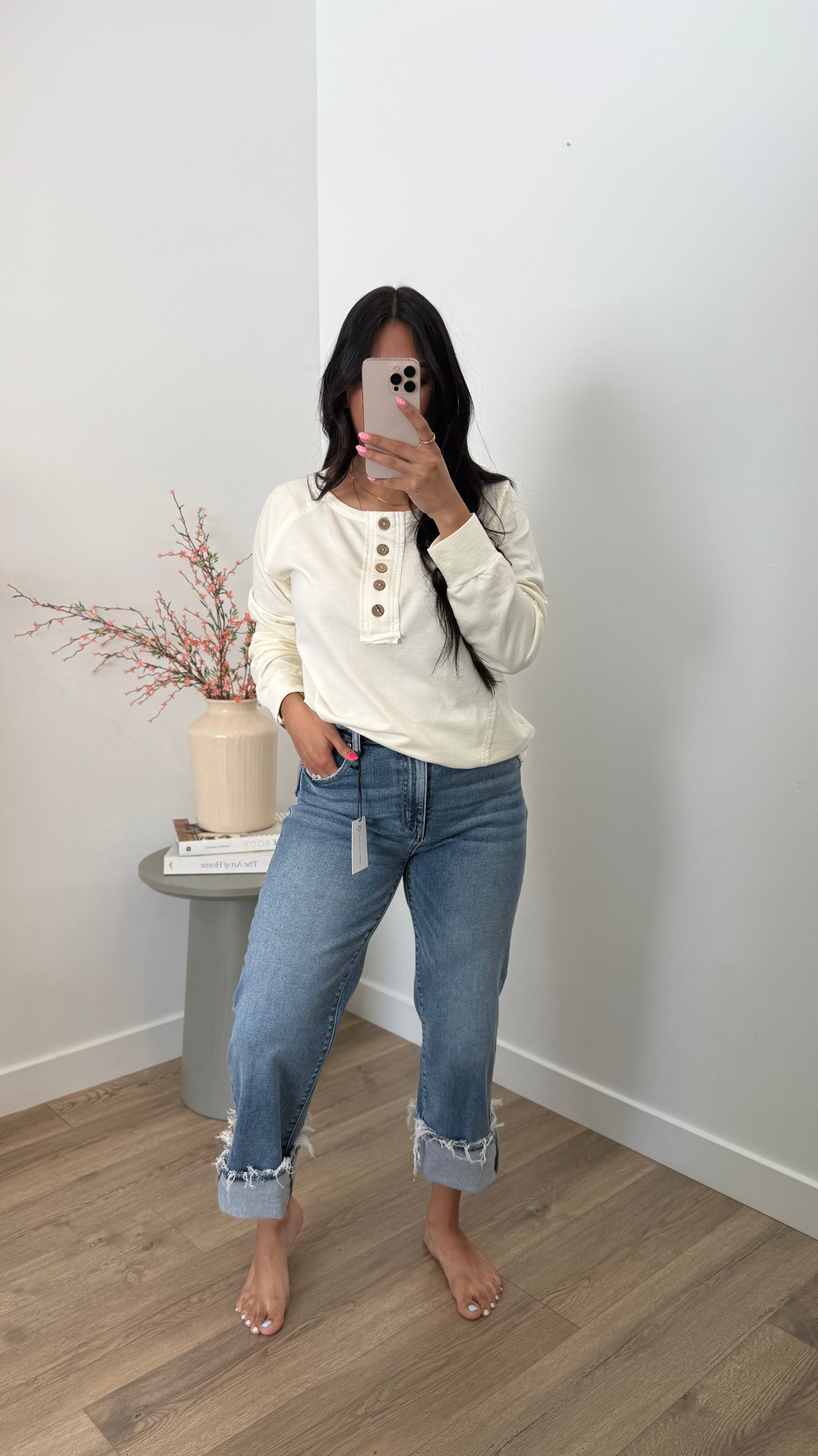HENLEY RAGLAN LONG SLEEVE KNIT TOP