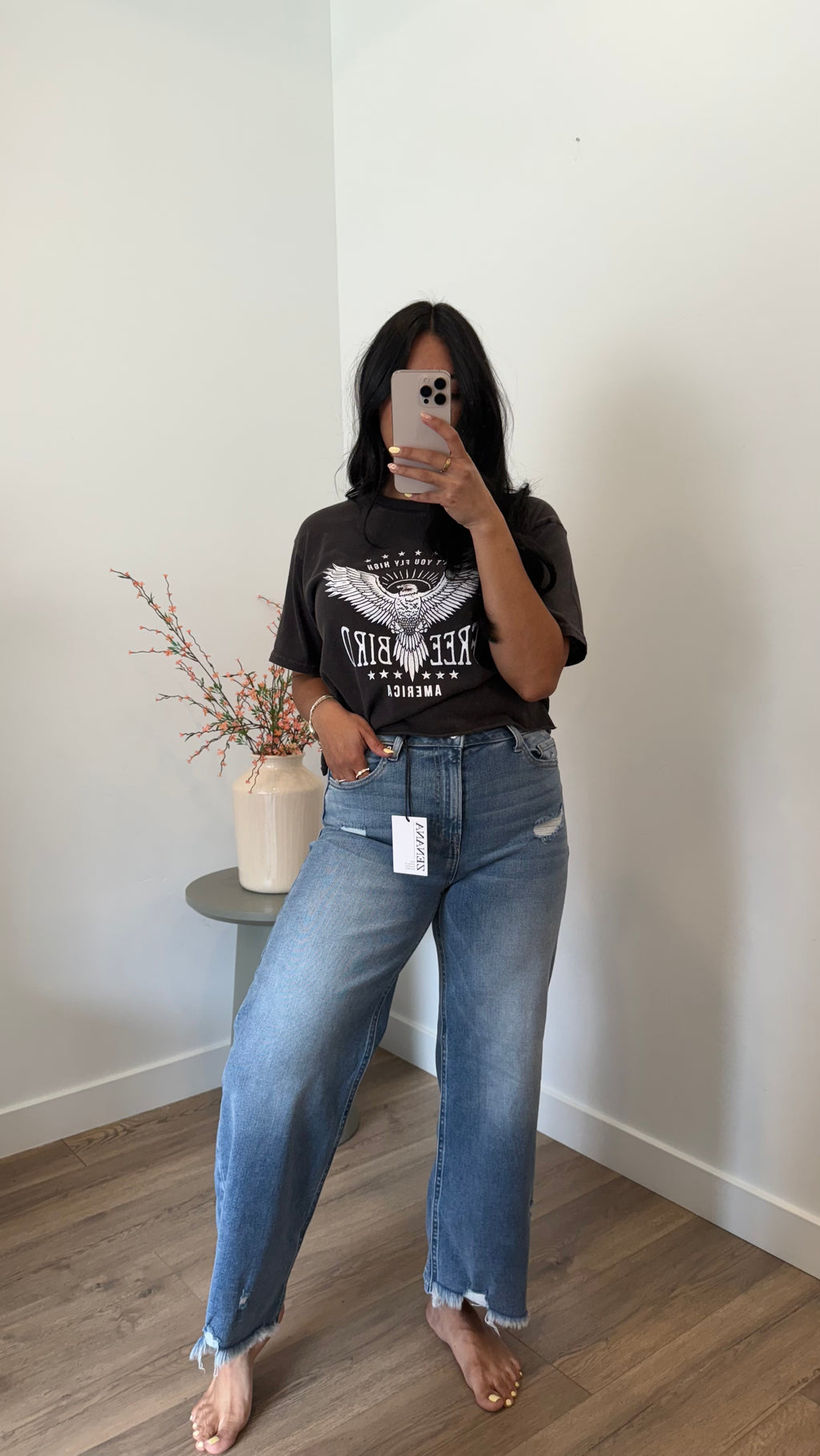 Distressed Raw Hem Denim Pants