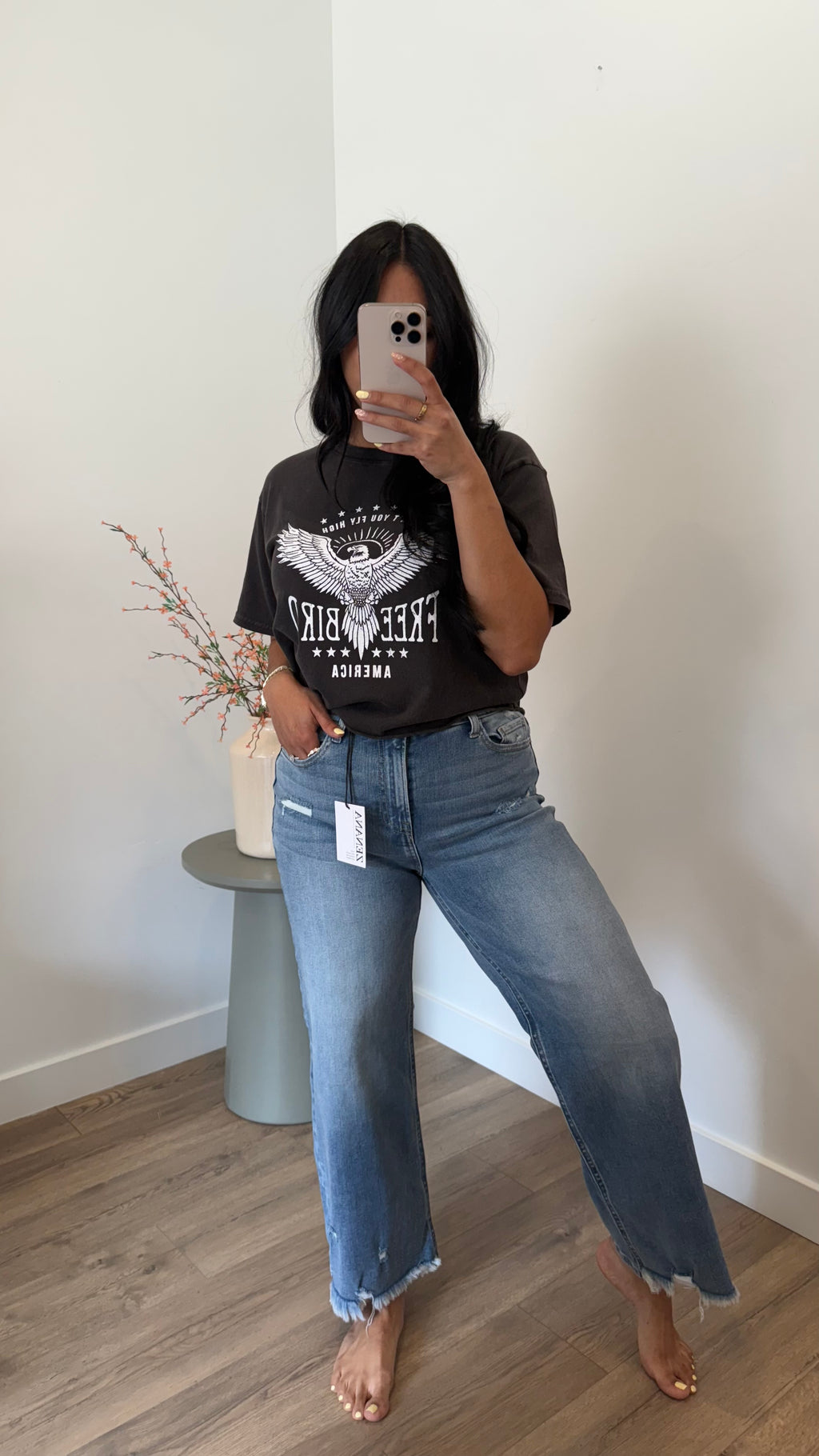 Distressed Raw Hem Denim Pants